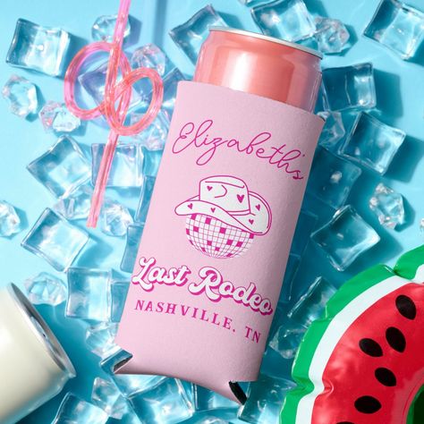 Easy Party Favors, Disco Cowgirl Bachelorette, Easy Party Favor, Last Rodeo, Cowgirl Bachelorette, Disco Cowgirl, Can Cooler, Rodeo, Bachelorette Party