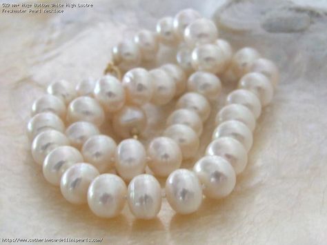 AA+ Huge Button White High Lustre Freshwater Pearl Necklace Freshwater Pearl Necklace, White Freshwater Pearl, Freshwater Pearl Necklaces, Pearl Buttons, White Silk, Natural Pearls, Fresh Water, Freshwater Pearls, Pearl Necklace