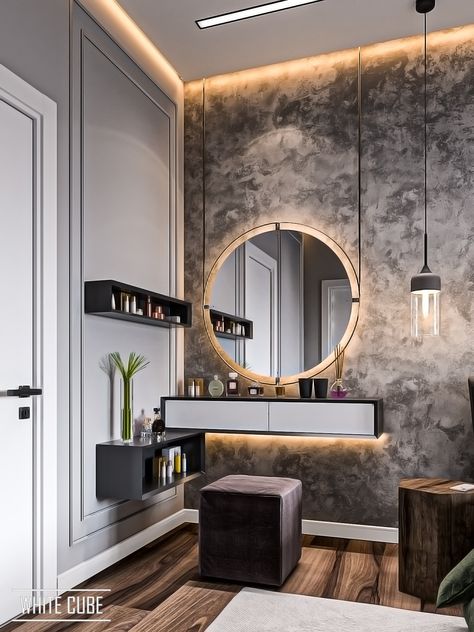 Led Dressing Table, Female Interior Designers, Dressing Table Design Bedrooms At Corner, Dresser In Corner Of Bedroom, Stylish Bedroom Ideas Interior Design, Dressing Unit Design Modern, Female Bedroom Ideas, Dressing Table Corner, Bedroom Female