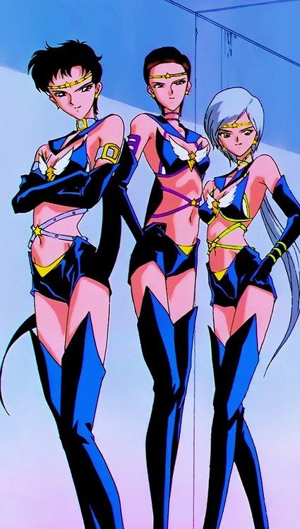 The Sailor Starlights (Healer, Fighter and Maker). I always got confused as a child when they transformed. It was some sort of "gender-bending"... Star Fighter, Moon Kingdom, Arte Sailor Moon, Sailor Scout, Sailor Moon Stars, Minako Aino, Sailor Senshi, Sailor Moon Aesthetic, Sailor Chibi Moon