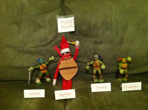 Elf on the Shelf - Teenage Mutant Ninja Turtles w Rapha-elf.... Teenage Turtles, Elf Antics, Elf Fun, Ninja Turtle, On The Shelf, Mutant Ninja, The Elf, Teenage Mutant, Teenage Mutant Ninja Turtles