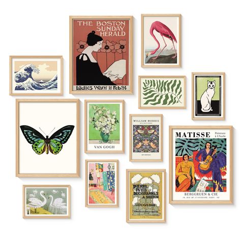 PRICES MAY VARY. Set of 12: Comes with 5pcs 4*6" 4pcs 5*7" 3pcs 8*10" eclectic home wall decors (unframed), removable double sided adhesive dots and some small stickers. Material: These eclectic wall decors are printed using gallery quality inkjet on 300gsm semi-gloss paper, with a waterproof matt film on the cover to resist moisture and dust, adding texture and enhancing the detail of each image. Wall Decor Aesthetic: Our eclectic wall art offers a variety of styles, from vintage, modern minima Modern Victorian Decor, Maximalist Wall Decor, Eclectic Decor Vintage, Flower Power Art, Prints For Bedroom, Vintage Wall Art Prints, Eclectic Wall Decor, Image Wall, Sweet Home Design