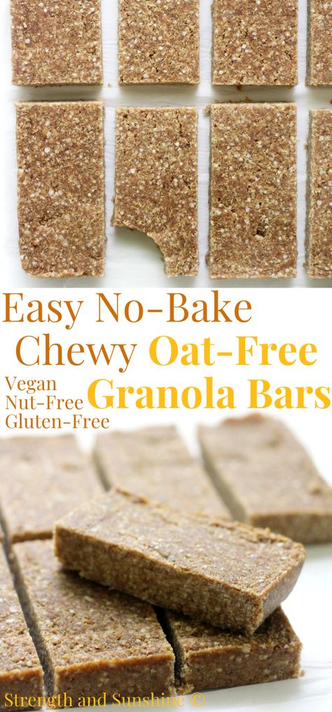 3 ingredient no-bake oat-free granola bars Nut Free Cereal Bars, Oat Free Granola Bars, Oat Free Granola, Quinoa Flakes Recipes, Healthy Homemade Granola Bars, Quinoa Granola Bars, Oatmeal Granola Bars, Soft Granola, Best Granola Bars