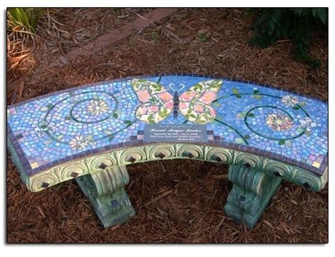 Concrete Memorial Benches - Foter Tile Bench, Mosaic Concrete, Mosaic Bench, Mosaic Butterflies, Cement Bench, Tree Mosaic, Mosaic Furniture, Background Tile, Memorial Benches