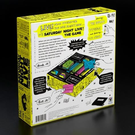 Saturday Night Live: The Game on Packaging of the World - Creative Package Design Gallery Graphic Design Activities, Best Board Games, Wedding Party Games, Bored Games, Board Game Box, Board Game Design, Fun Board Games, Box Packaging Design, Sketch Comedy