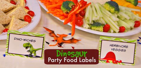 Dinosaur Party Food Labels - Free Printable #dinosaur #party Train Birthday Party Food, Dino Party Food, Labels Free Printable, Dinosaur Birthday Party Food, Dinosaur Party Food, Dinosaur Food, Printable Food, Party Food Labels, Diy Pinata