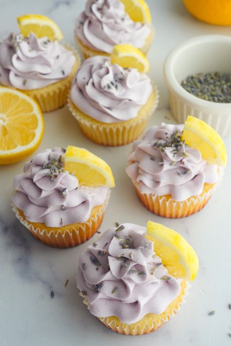 Lemon Lavender Cupcakes | Eat Well With Lex Lemon And Lavender Cake, Boho Wedding Cupcakes, Lemon And Lavender Desserts, Vanilla Lavender Cupcakes, Lemon And Lavender Cupcakes, Lemon Lavender Cupcakes, Lavender Buttercream, Lavender Milk, Cupcakes Lemon