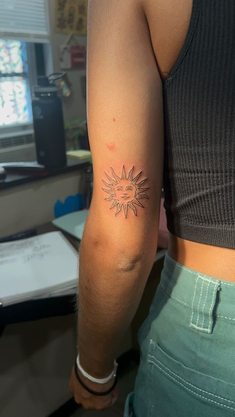 Dainty tattoo sicilian sun tattoo fine line simple tattoo inspo tattoo inspo tiny tat summer simple tattoo for women arm tattoo Sicilian Tattoos For Women, Greek Sun Tattoo, Sun Fine Line Tattoo, Sun Tattoo Fine Line, Sicilian Tattoo, Sun God Tattoo, Dainty Sun Tattoo, Fine Line Sun Tattoo, Simple Sun Tattoo