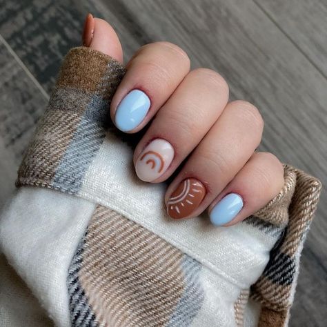 Boho Fall Nails, Nails August, Western Nails, Boho Nails, Art Designs Ideas, Short Gel Nails, Simple Gel Nails, Summery Nails, Minimal Nails