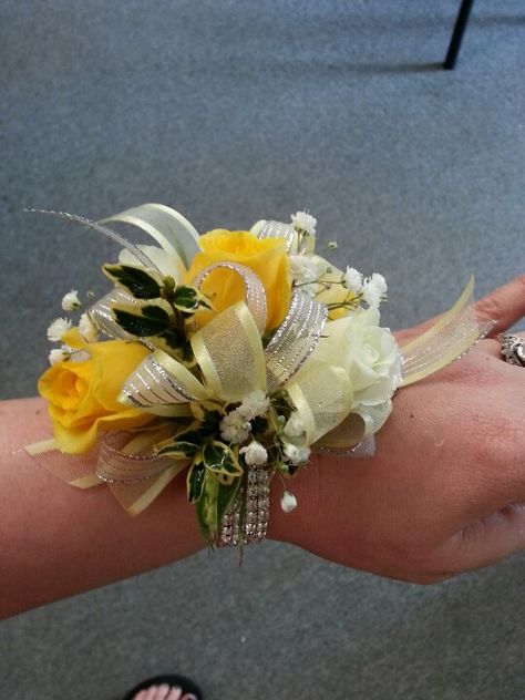 Yellow rose corsage bling wristlet Yellow Rose Corsage, Rose Corsage, Yellow Roses, Yellow Rose, Crown Jewelry, Prom, Yellow