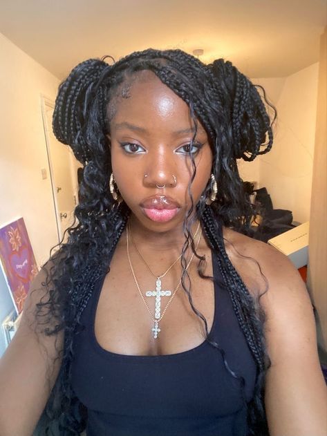 Hair Ideas With Braids Black Women, Styles For Short Boho Braids, Hoco Hairstyles Black Women Braids, Black Braids Styles, Brown Hair Braided Hairstyles, Cute Hairstyles For Braids Black, Straight Layered Braids, Curly Braids Hairstyles For Black Women, Black Women Braid Ideas