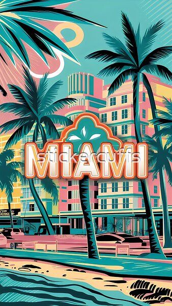 Retro Miami Beach Neon Artwork"- Miami Florida travel poster by stickercuffs | Redbubble Miami Vice City Aesthetic, Miami Vaporwave, Miami Branding, Miami Vice Aesthetic, Vice Aesthetic, Miami 80s, 80s Miami, Retro Miami, Hoco Inspo