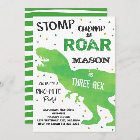 Dinosaur 3rd Birthday, Dinosaur Birthday Invite, Third Birthday Invitations, Dinosaur Party Invitations, Dinosaur Birthday Theme, Dinosaur Invitation, Dinosaur Birthday Party Invitations, Watercolor Dinosaur, 92nd Birthday