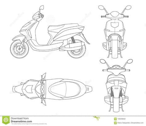 Trendy Scooter Outline Isolated on White Background. Isolated Motorbike Template for Moped, Motorbike Branding and Stock Vector - Illustration of scooter, motorcycle: 109249462 Motorcycle Background, Motorbike Drawing, Scooter Drawing, Motorbike Illustration, Jeep Art, Motorcycle Drawing, Motorcycle Illustration, Comic Tutorial, Architecture Logo