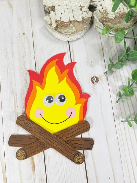 How To Make A Campfire Out Of Paper, Popsicle Stick Campfire Craft, Campfire Preschool Craft, Mini Campfire Craft, Campfire Art Preschool, Campfire Crafts For Kids, Camping Crafts For Toddlers, Summer Craft Ideas For Kids, Ombre Techniques