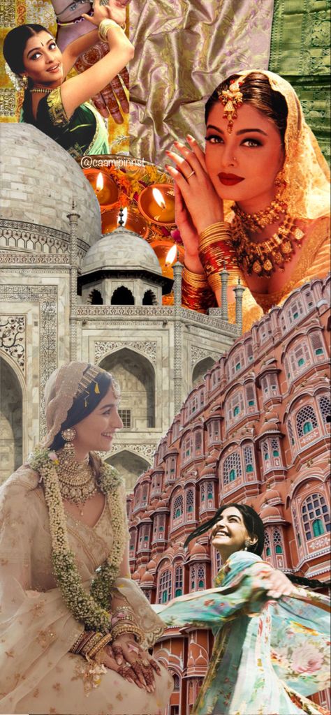 Indian Aesthetic Wallpaper Collage, Taj Mahal Aesthetic Wallpaper, Indian Mahal Aesthetic, Bollywood Mood Board, Bollywood Aesthetic Wallpaper, Bollywood Collage, Desi Collage, Desi Wallpaper, Indian Collage