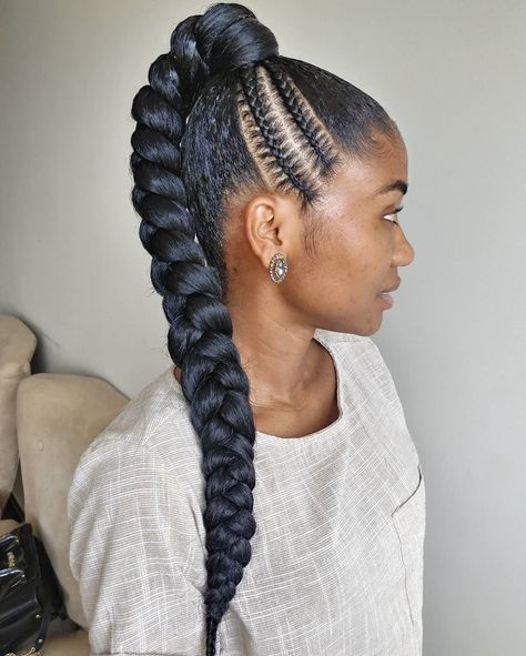 Ghana Braids Hairstyles, Feed In Ponytail, High Ponytail Hairstyles, Ghana Braids, Black Ponytail Hairstyles, Braided Ponytail Hairstyles, Trendy Hairstyle, Braids With Extensions, Hair Ponytail Styles