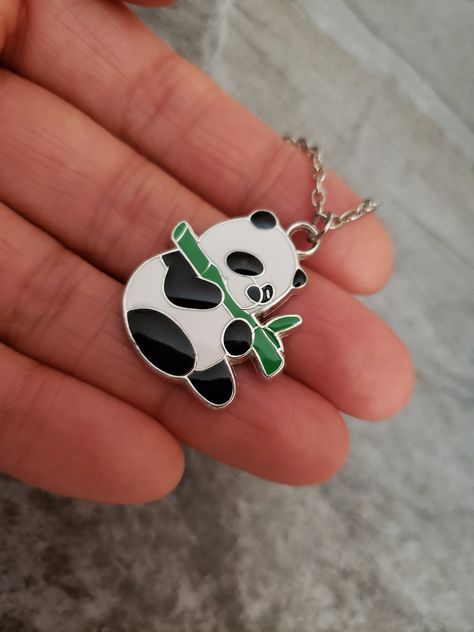 Panda Bamboo Enamel Charm Silver Necklace, Black and White, Green, Nature Inspired, Unique Gift Ideas, Gift for her, jingsbeadingworld This necklace features an enamel panda charm on dull silver chain with a lobster clasp. Panda Things, Panda Jewelry, Panda Stuff, Nice Tattoos, Panda Charm, Princess Closet, Celtic Knot Jewelry, Celtic Knot Earrings, Window Reflection