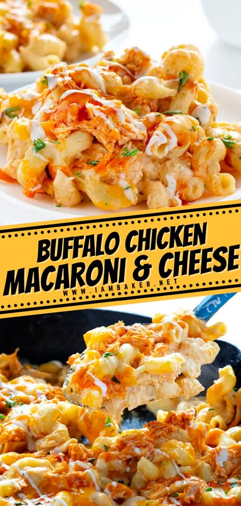 Chicken And Mac And Cheese, Buffalo Chicken Macaroni And Cheese, Chicken Macaroni And Cheese, Chicken Mac And Cheese Recipe, Chicken Casserole Recipes, Chicken Macaroni, Food For Dinner, Buffalo Chicken Recipes, Homemade Comfort Food