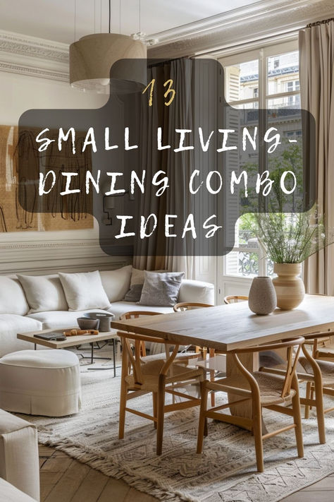 Struggling with a small space? Discover 10 clever ideas for combining your living and dining rooms to maximize style and functionality. Click to explore! 🏡🛋️🍽️ #SmallSpaceLiving #InteriorDesign #HomeDecor #LivingRoomIdeas #DiningRoomDesign Sitting Area In Dining Room Small Spaces, Living Dinner Room Small Spaces, Living Dining Room Designs Small Spaces, Dinning And Living Area Design, Apartment Dining Room And Living Room, Dining Room And Living Room Combo Small, 8x8 Dining Room Layout, Square Living And Dining Room Layout, Shared Living And Dining Room Small