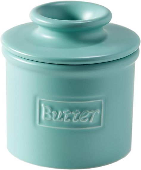 Amazon.com | Butter Bell - The Original Butter Bell crock by L Tremain, a Countertop French Ceramic Butter Dish Keeper for Spreadable Butter, Café Matte Collection, Aqua: Butter Dishes Granny Chic Decor, Spreadable Butter, Wooden Butter Mold, Butter Bell, Butter Crock, Ceramic Butter Dish, Butter Molds, Retro Cafe, Flavored Butter