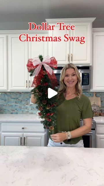 Laura Jeanne on Instagram: "@dollartree is starting to put their Christmas items out.  These trees go fast, so I wanted to share a popular DIy using them. 
Everything you see in this video is from Dollar Tree. 🎄
#christmas #dollartree #diy #christmastree #christmasdecor #foryou #fyp #foryoupage" Solar Light Christmas Ideas, Dollar Tree Christmas Tree Wreath, Shepherd Hook Christmas Ideas, Dollar Tree Christmas Outdoor Decor, Dollartree Diy Christmas, Dollar Tree Christmas Swags Diy, Christmas Swags Ideas Diy, Dollar Tree Christmas Garland, How To Make A Christmas Wreath