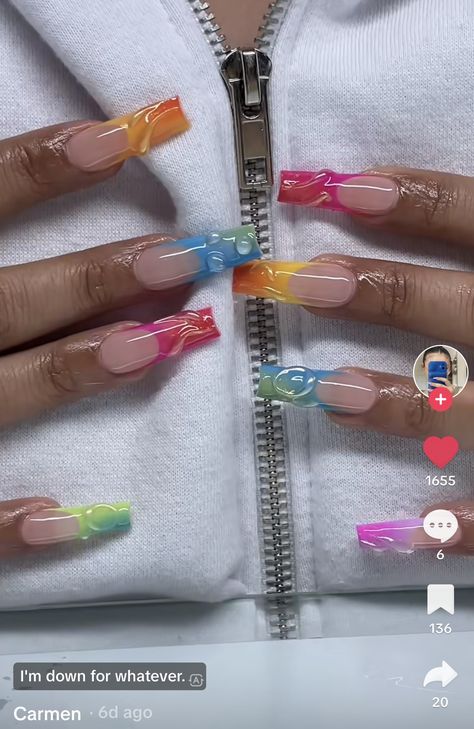 Square Colorful Nails, Vacation Nails Black Women, Summer Vacay Nails, Rainbow Acrylic Nails, Fake Crying, Winter Nail Art Designs, Girl Pranks, Biab Nails, Edgy Nails