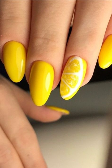 Lime Nails, Statement Nails, Fruit Nail Designs, Sun Nails, Lemon Nails, Food Nails, Fruit Nail Art, Yellow Nail, Nails Easy