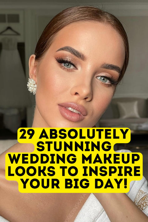 Discover the top 29 stunning wedding makeup looks for brides of all skin tones, from natural to bold and classic ideas. Whether you're a bride with brown, green, blue, or hazel eyes, we have the perfect look for your special day. Explore soft, romantic makeup for morning ceremonies or bold red lips for a dramatic evening look. These ideas cater to every bride, from classic to contemporary, including makeup tips for bridesmaids and black women. Rose Gold Eye Makeup Wedding, Natural Smokey Eye Makeup Wedding Blue Eyes, Blue Eyed Bridal Makeup, Brunette Soft Glam Makeup, Easy Make Up For Wedding Guest, Gold Wedding Makeup Brides, Wedding Bride Makeup Brown Eyes, Fall Wedding Makeup For Bridesmaids, Sultry Bridal Makeup