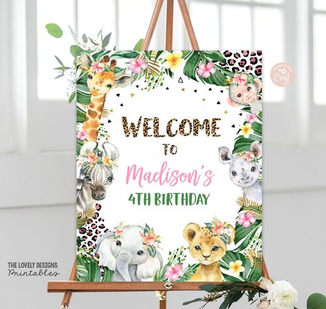 Leopard Birthday Party, Leopard Birthday Parties, Leopard Print Party, Leopard Birthday, Wild Safari, Girl 2nd Birthday, Party Sign, Invitation Sizes, Birthday Sign