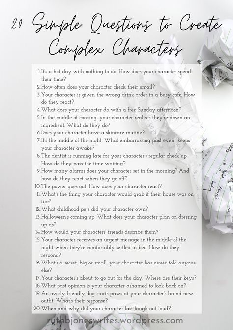 Character Building. Character building questions. 20 simple questions to ask yourself when trying to build a complex character. Using everyday situations to determine the motivations and reactions of a well-developed original character! Story Building Questions, How To Write A Complex Character, Writing Complex Characters, How To Make A Lovable Character, Building A Character Writing, Dnd Questions, Questions For Character Development, Character Development Prompts, Character Questions Writing