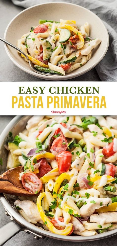 Chicken Pasta Primavera, Chicken Primavera Pasta, Healthy Pasta Dishes, Pasta Primavera, Easy Chicken Dinner Recipes, Healthy Pasta Recipes, Healthy Pastas, Red Sauce, Chicken Pasta