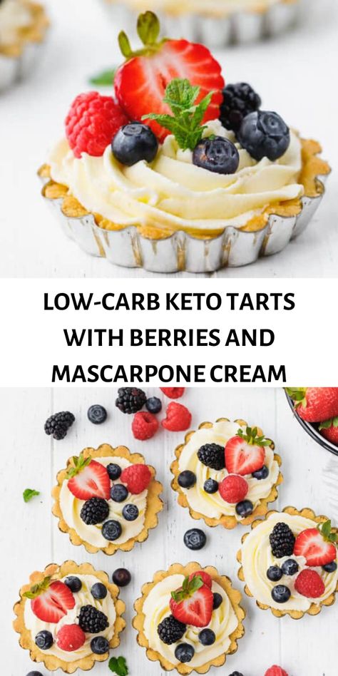 Keto Mini Tarts, Keto Tea Party Recipes, Mascarpone Tart Recipes, Keto Tart Recipes, Low Carb Tea Party Food, Keto Tea Party Food, Keto Tart, Gluten Free Tarts, Fruit Tarts Mini