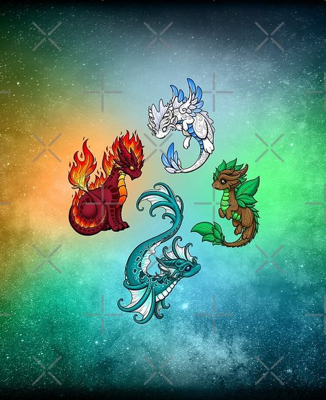 "Four Elements - Dragons" iPad Case & Skin by bgolins | Redbubble Elemental Dragon Tattoo, Elements Dragons, Dragon Art Drawing, Dragon Elements, Four Dragons, Dragons And Beasties, Forest Logo, Elemental Dragons, Cute Dragon Drawing