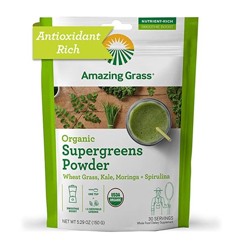 Greens Powder Smoothie, Green Powder Smoothie, Smoothie Boosters, Organic Smoothies, Super Greens Powder, Greens Powder, Superfood Supplements, Amazing Grass, Kale Smoothie