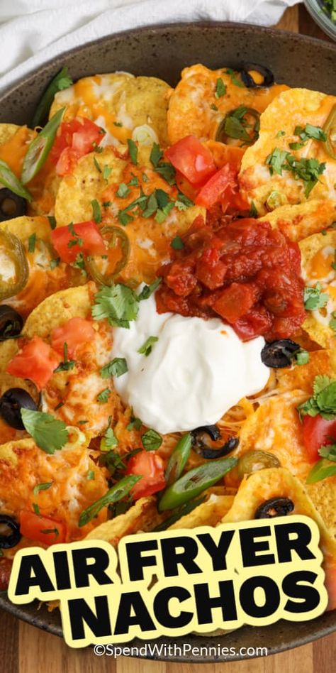 Airfryer Nachos Recipe, Air Fryer Nachos Recipes, Nachos Appetizer, Air Fryer Nachos, Appetizer For A Crowd, Cheesy Nachos, Nacho Chips, Air Fried Food, Air Fryer Oven Recipes