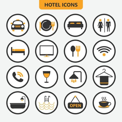 This is a hotel icons pack Hotel Icon Design, Hotel Poster, Hotel Icon, Arch Designs, Hotel Ideas, Hotel Uniform, Hotel Breakfast, Media Branding, Disney Phone Wallpaper