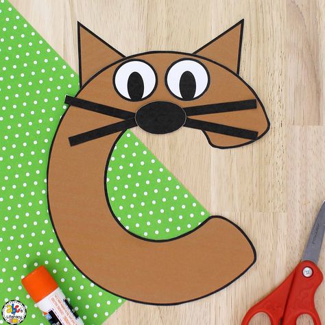 Letter c Cat Craft: Letter Recognition Craft for Preschoolers C Caterpillar Craft, Gingerbread Man Writing Activities, Letter C Craft, Cat Crafts For Kids, Cat Crafts Preschool, C Craft, Letter C Activities, Letter C Crafts, Funny Cats Pictures