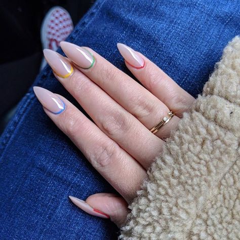 Mountain Peak Nails, Different Color Nails, Geometric Nail Art, Nude Nail Designs, Modern Nails, Geometric Nail, Basic Nails, Mountain Peak, Instagram Nails