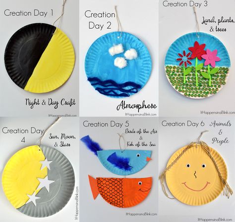 7 Days of Creation Craft. A simple way to teach the 7 Days of Creation to your Sunday School Class. Bible Themes, 7 Days Of Creation, Toddler Bible, Creation Bible, Plate Crafts For Kids, Sunday School Projects, Story Crafts, Nursery Crafts, Children's Church Crafts