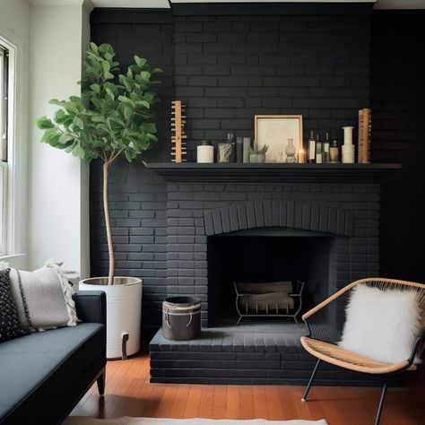 20 Black Brick Fireplace Designs: Striking Ideas To Inspire You Brick Fireplace Design, Living Room Architecture, Chic Fireplace, Black Brick Fireplace, Fireplace Styles, Room Architecture, Grey Fireplace, Painted Brick Fireplace, Painted Brick Fireplaces