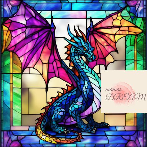 Stained Glass Dragon, Disney Stained Glass, Glass Dragon, Fantastical Creatures, Glass Png, L'art Du Vitrail, Stained Glass Table Lamps, Dragon Glass, Stained Glass Patterns Free