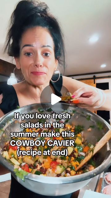 Tonya Spanglo on Instagram: "COWBOY CAVIAR: She is fresh, crunchy, full of veggies, delicious & perfect for any summer gathering.

Cowboy Caviar:
1 can each (drained):
Sweet Corn
Black Beans
Blackeyed Peas
CHOPPED UP:
Jalapeño 
Red Onion
Bell Pepper
Avocado 
Tomatoes
Cilantro
Pineapple
SEASONINGS:
Low Sodium Tajin
Garlic Powder
Cumin
Salt & Pepper
DRESSING:
Pineapple Juice
Lime Juice
Good Olive Oil
Apple Cider Vinegar 
More Seasonings
Shake, pour over, mix well. 
Serve Chilled

#cowboycaviar #summer #food #easyrecipes #foodie #foodblogger #veggies #salad #delicious #fresh #healthyfood #healthylifestyle #healthyrecipes #poolparty #summervibes #summertime #yummy" Cowboy Caviar Tiktok, Tonya Spanglo Recipes, Tonya Spanglo, Pepper Dressing, Veggies Salad, Blackeyed Peas, Healthy Tuna Salad, Cold Salads, Cowboy Caviar