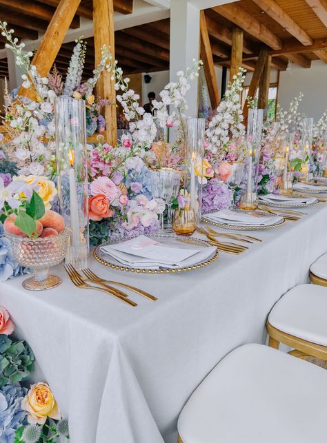 C + R | TML | Tabea Maria-Lisa | Floral Designer Pastel Wedding Place Setting, Whimsical Wedding Party, Wedding Ideas Pastel Colors, Whimsical Garden Wedding Decor, Bright Wedding Theme, Pastel Garden Wedding, Easter Wedding Ideas, Colorful Wedding Decor, Pastel Floral Wedding