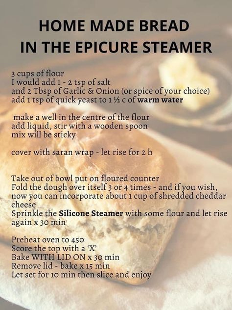 Epicure Steamer, Tastefully Simple Recipes, Epicure Recipes, Tastefully Simple, Breads & Buns, Steamer Recipes, Pampered Chef, Clean Recipes, Homemade Bread