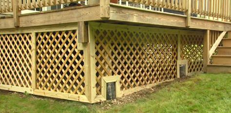 Watch this video to see how to add a finished look to deck lattice. Lattice Deck, Deck Foundation, Under Deck Storage, Deck Skirting, Deck Storage, Under Decks, Deck Plans, Decks Backyard, Diy Deck