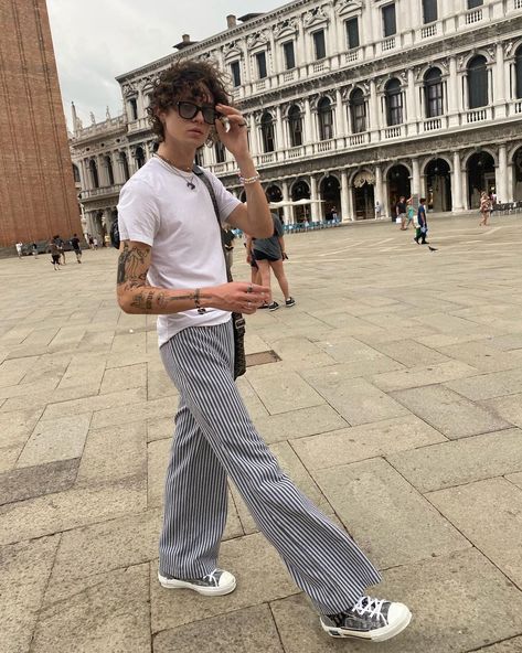 Dylan Snyder, Pinstripe Pants Outfit, Stripe Pants Outfit, Vacay Vibes, Pants Outfit Men, Crazy Outfits, Pinstripe Pants, Outfits With Converse, Vintage Clothing Men