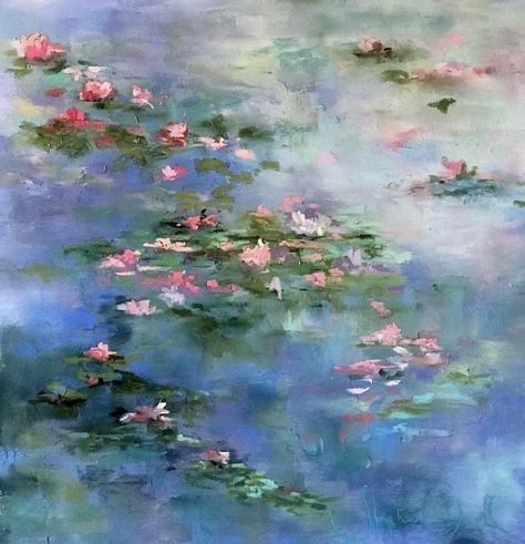 Waterlily Watercolor, Calm Paintings, Static Nature, Blue Paintings, Soft Pastel Art, Lily Painting, Canvas Art Projects, Monet Art, Monet Paintings