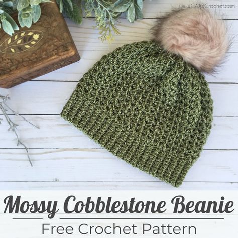 Mossy Cobblestone Beanie | A Free Crochet Hat Pattern from Cute As A Button Crochet & Craft, using Cobblestone yarn #caabcrochet #cobblestoneyarn #freecrochetpattern #crochetbeanie Mossy Cobblestone, Crotchet Hat, Puff Stitch Hat, Kids Puff, Crochet Beanie Pattern Free, Diagonal Design, Stitch Hat, Crochet Unique, Confection Au Crochet