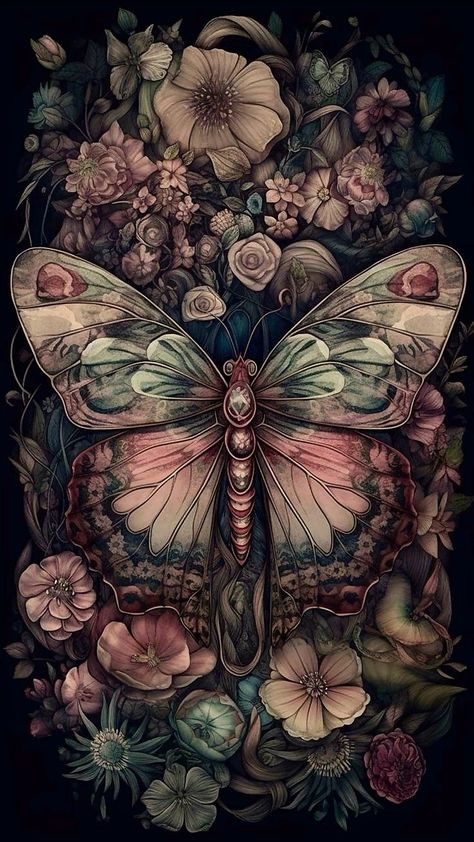 Dark Whimsical Aesthetic, Black Butterfly Art, Whimsical Journal, Witchy Artwork, Beautiful Butterfly Images, Whimsical Gothic, Whimsical Wallpaper, Witch Wallpaper, Butterfly Artwork